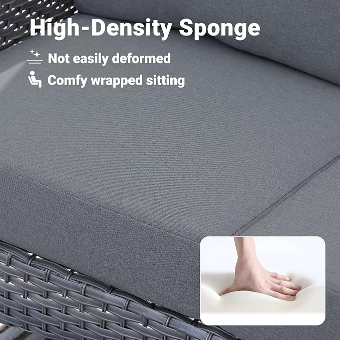 ovios 4 Pieces Patio Furniture Set, Outdoor Wicker Sofa with Coffee Table, Chairs, All Weather High Back Rattan Loveseat Couch with Comfy Cushions, Dark Grey