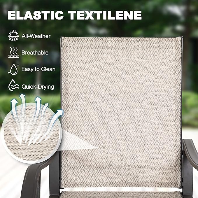 NUU GARDEN Patio Dining Chairs Set of 2, Outdoor Dining Chair with Powder-Coated Frame, All Weather Metal Dining Chairs with Textilene High Back and Wider Seat for Backyard, Deck, Balcony, Beige