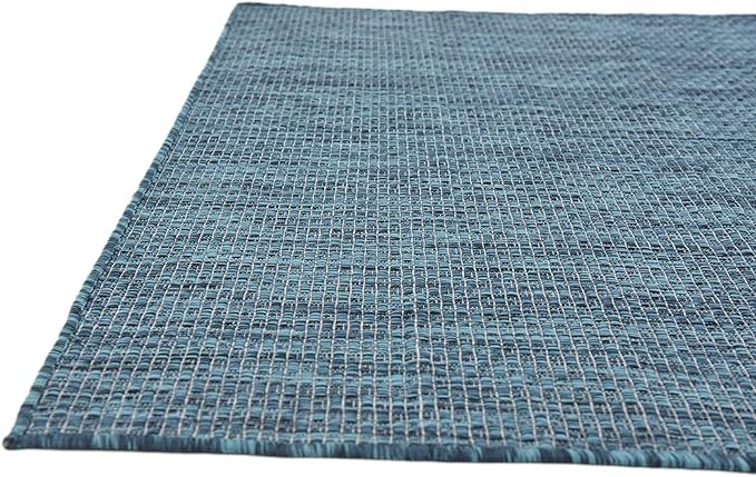 Unique Loom Collection Casual Transitional Solid Heathered Indoor/Outdoor Flatweave Area Rug (4' 1" x 6' 1" Rectangle, Teal/Navy Blue)