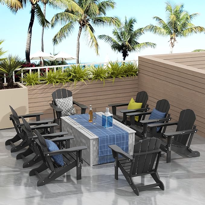 Westin Outdoors Laguna WO Outdoor Adirondack Folding Patio Chairs 8 PCS Set Retro Beach Aesthetic for Backyard, Lawn, Patio, Deck, Garden, Weather Resistant Polyethylene Plastic Lounger (Gray)