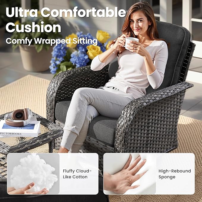 ovios 7 Pieces Patio Furniture Set, Outdoor Wicker Sofa with Swivel Chairs, Coffee Table, All Weather High Back Rattan Loveseat Couch with Comfy Cushions, Black