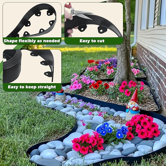 Gardzen Landscape Edging Kit, 60-Foot Long, 3-Inch Tall, No Dig Garden Edging Border for Flower Beds, Tree Rings, Pathways , Includes 60 Spikes