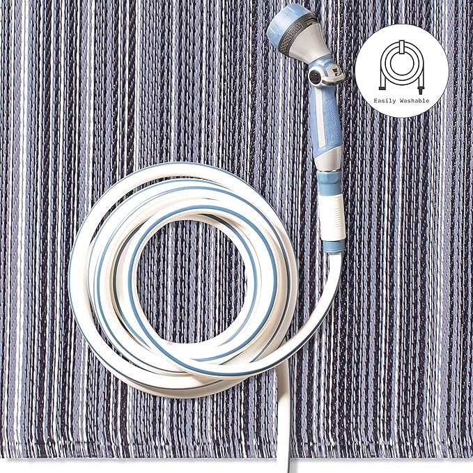 Fab Habitat Outdoor Rug - Waterproof, Fade Resistant, Crease-Free - Premium Recycled Plastic - Striped - Patio, Porch, Deck, Balcony - Cancun - Midnight - 5 x 8 ft