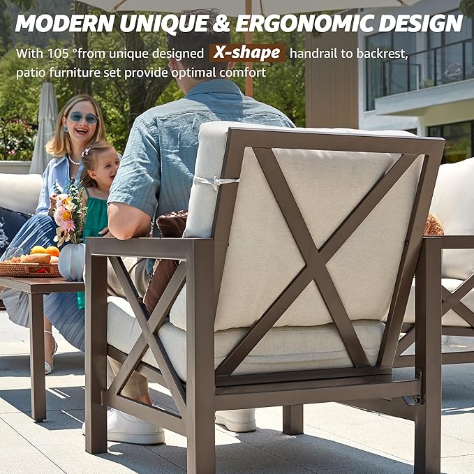 NATURAL EXPRESSIONS Patio Furniture Sets, 4 Pieces Outdoor Furniture Modern Metal Patio Sectional Sofa Conversation Set,2 Motion Rocking Chairs,6.5" Olefin Cushions for Yard,Porch,Poolside