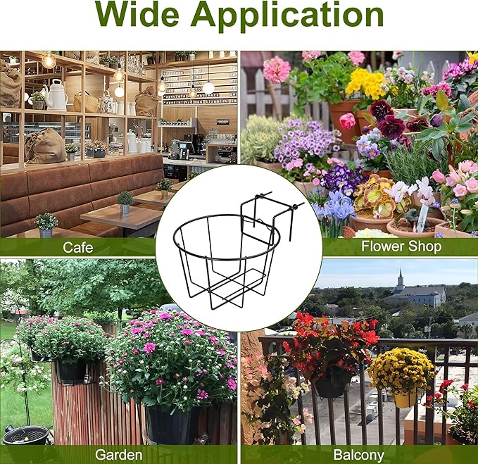 TQVAI 10 Inch Railing Planter - Fit for 1.5 to 3.5 Inches Railing - Adjustable Hanging Planters Outdoor Balcony Deck Flower Pot Holder Metal Baskets for Garden Orchid, Patio Ledge, 3 Pack, Black