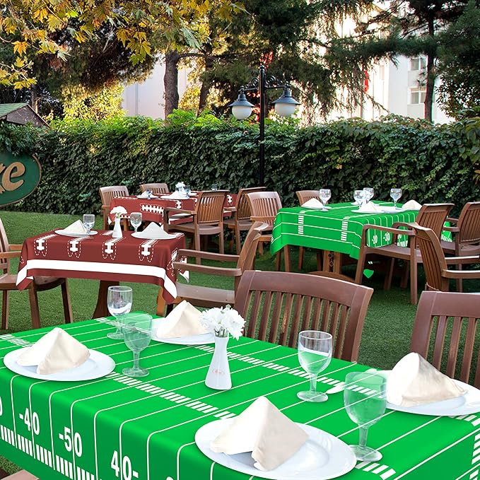 6 Pack Football Party Decorations Disposable Tablecloth, Plastic Touchdown Table Cover, 54x108 in Waterproof Tablecloth for Birthday Party Picnic Football Party Game Football Gameday, GB-1130