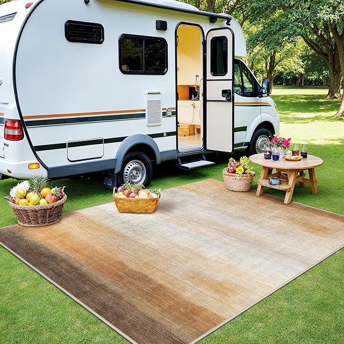 GENIMO Outdoor Rug for Patio Clearance, 5'x7' Reversible Plastic Straw Rugs, Lightweight Waterproof RV Camping Mat for Camper, Balcony, Deck, Backyard, Picnic, BrownBeige