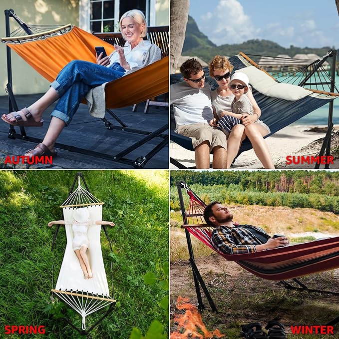 Tranquillo Unity Adjustable Hammock Stand, 800 lbs Capacity Steel Double Hammock Stand for 2 Persons, Premium Pre-Assembled Stand for Indoor Outdoor, Frame Black