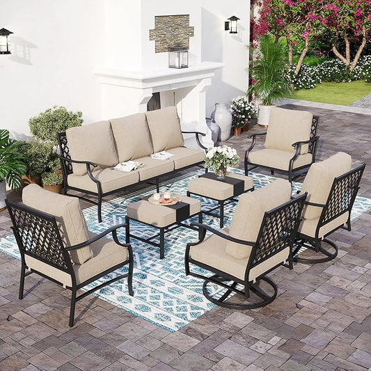 7 Piece Outdoor Patio Furniture Sets Metal Modern Outoor Patio Conversation Set with 5.75" Extra Thick Cushion for Deck Backyard