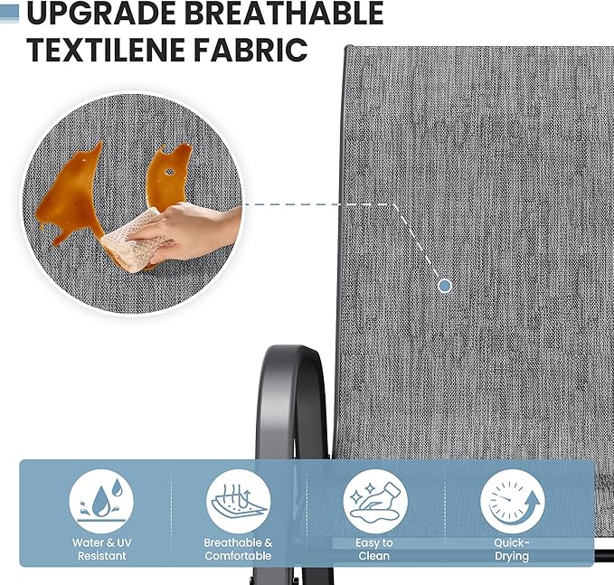 Patio Table and Chairs Set - 3 Piece Outdoor Stackable Dinging Chairs for All Weather,Breathable Garden Furniture for Deck Garden Backyard (Dark Grey)