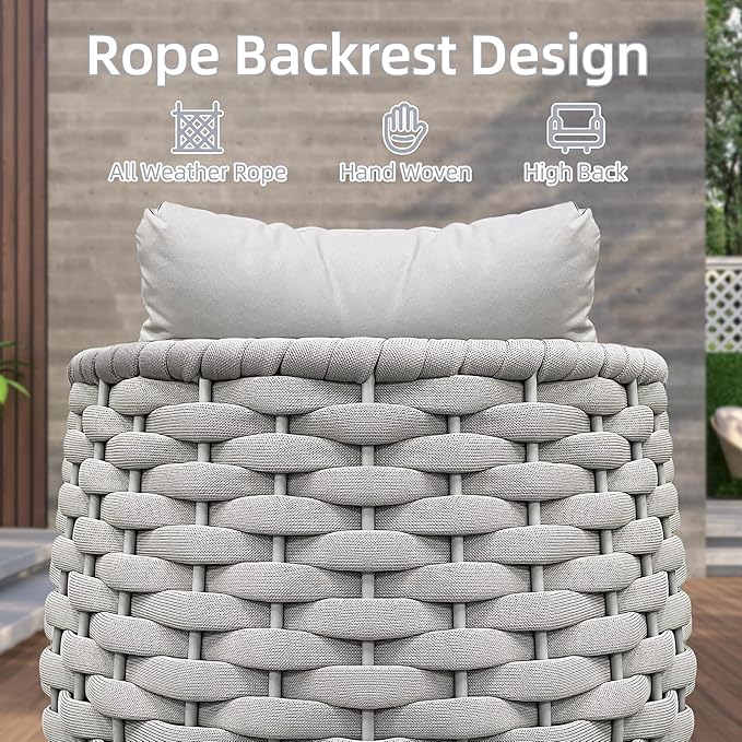 TWT 3 Pieces Aluminum Patio Furniture Set, Hand Woven Textilene Rope Outdoor Sofa Set w/Washable Cushion and Rock Slab Tabletop, Conversation Furniture for Livingroom Poolside Balcony (Grey)