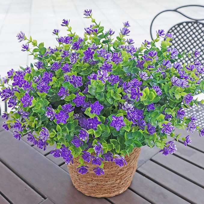 Artificial Flowers for Outdoors, 12 Bundles UV Resistant Realistic Faux Plants for Outside Porch Planter, Spring Summer Home Garden Decoration, Purple