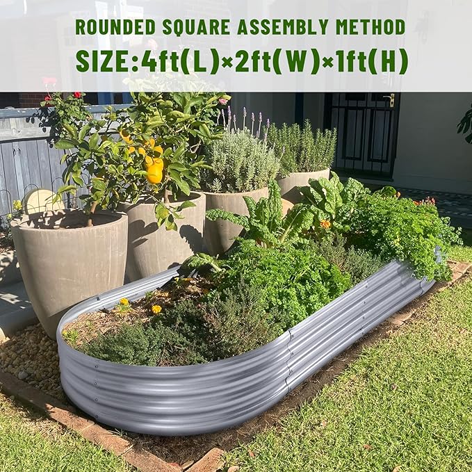 Land Guard Galvanized Raised Garden Bed Kit, Galvanized Planter Garden Boxes Outdoor, Oval Large Metal Raised Garden Beds for Vegetables…………