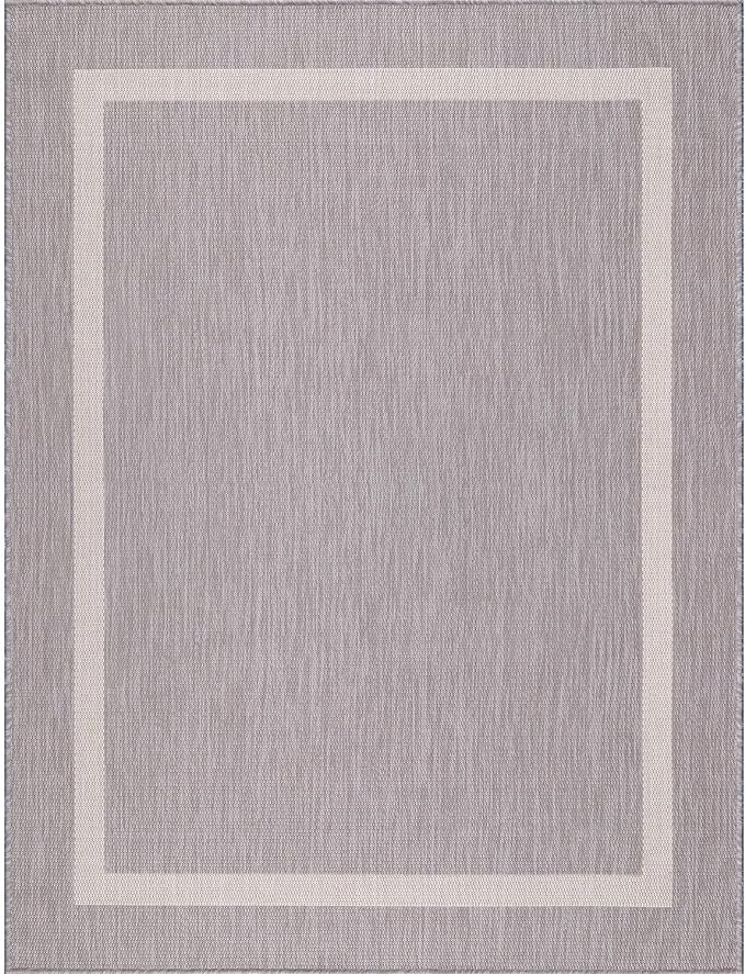 Bordered Outdoor Rug 5x7 Washable Outside Carpet for Indoor Patio Porch Waterproof Easy Cleaning Non Shedding Area Rugs Gray 5 x 7