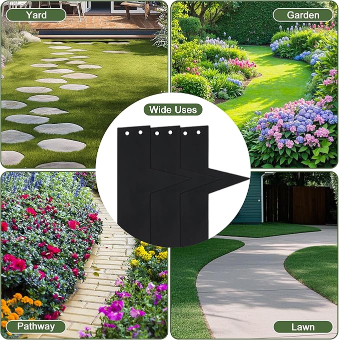 Garden 10-Pack Galvanized Steel Landscape Lawn Edging 33Ft 4.5in H Black Powder Coated Bendable Metal Strips - Hammer-in Edging Border w/ 11 Clips - Yard Pathway Divider