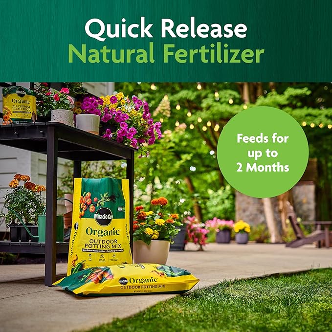 Miracle-Gro Organic Outdoor Potting Mix, for Outdoor Container Plants, Contains Quick-Release Natural Fertilizer, OMRI Listed, 16 qt., 2-Pack