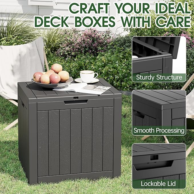 32 Gallon Resin Outdoor Storage Box 2 Pack Waterproof Deck Box for Patio Cushions, Garden Tools, Pool Accessories,Backyard Storage Bin,Black