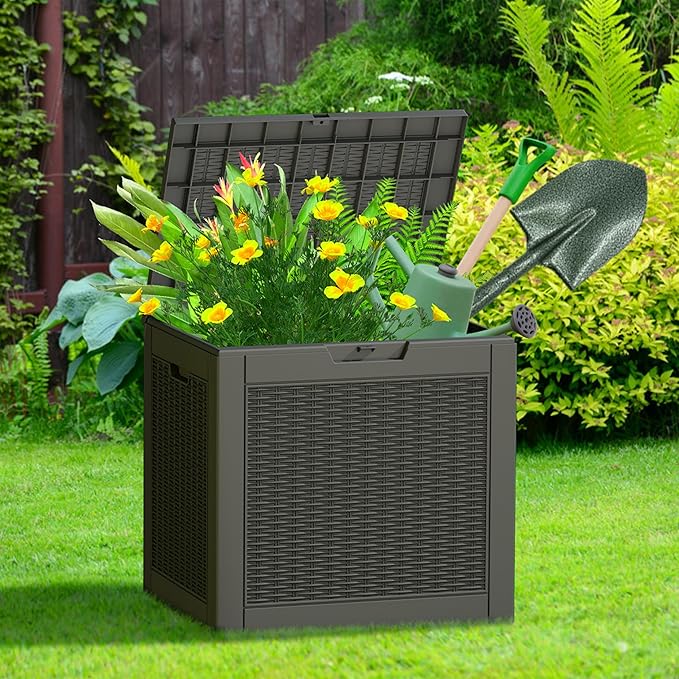 32 Gallon Resin Deck Box 2 Pack Outdoor Indoor Waterproof Storage Box for Patio Cushions, Garden Tools, Pool Accessories,Backyard Storage Bin,Black