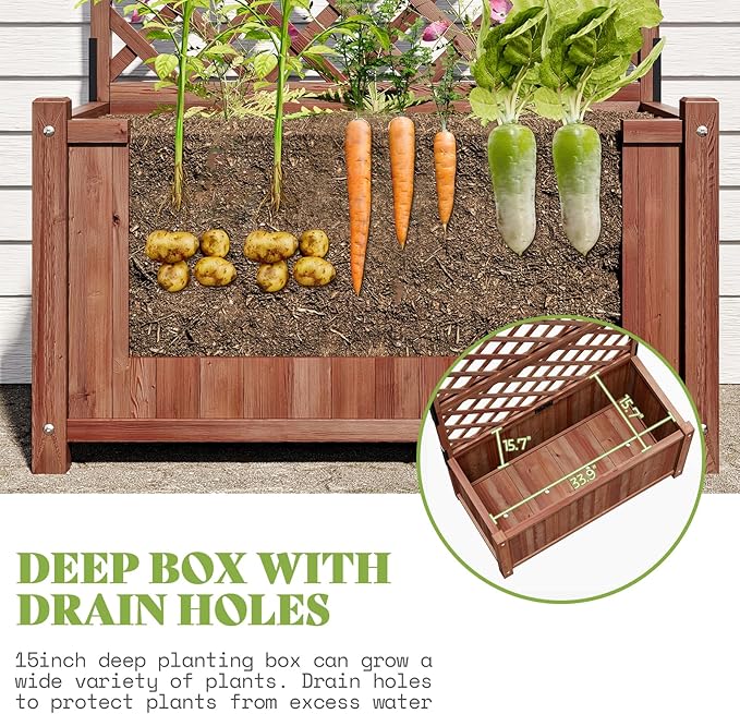 Amerlife 2-Piece Raised Garden Bed with Trellis, 35.4x17.7x72 Inch Planter Boxes with Drainage Holes for Vegetables and Climbing Plants