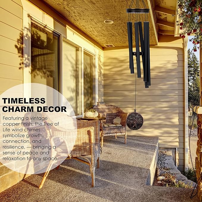 Vanquer Large Wind Chimes for Outside Deep Tone - 34'' Wind Chimes Outdoor Clearance, Tree of Life, Memorial, Sympathy Gift, Patio, Home Décor, Vintage Black (34" Tree of Life)