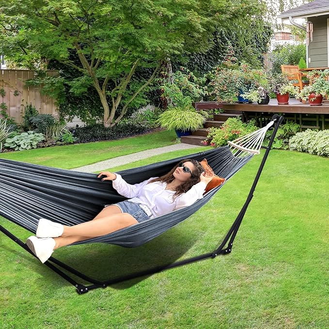 Anyoo 2 in 1 Hammock and Swinging Chair with Collapsible Steel Stand & Carrying Case,Portable & Adjustable,Easy Set Up for Outdoor,Indoor,Porch Swing,Patio,Garden,Camping Trip