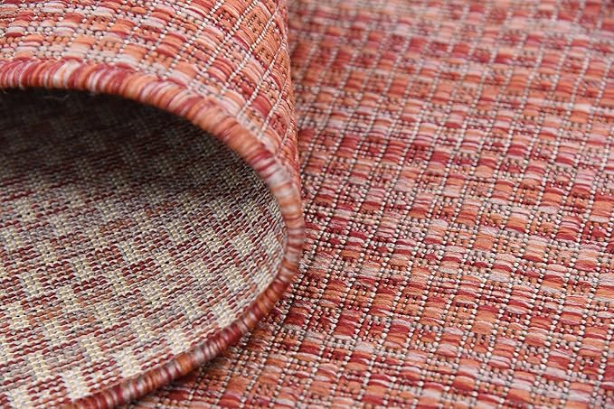 Unique Loom Collection Casual Transitional Solid Heathered Indoor/Outdoor Flatweave Area Rug (7' 1" x 10' Rectangle, Rust Red/Beige)