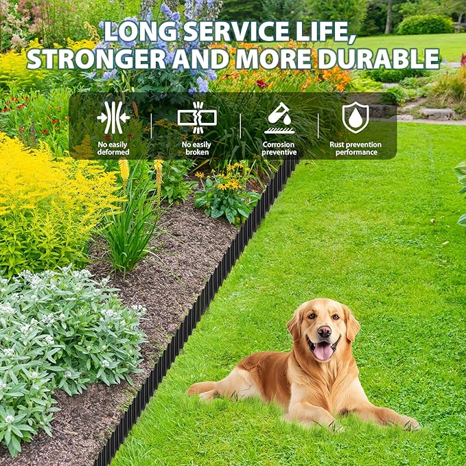 Used for DIY Metal Ripple Landscape Edging, Sturdy and Durable Garden Edging Border, Lawn and Tree Surround Fence Design (Black, 6"×20 Ft)