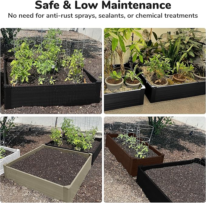Raised Garden Bed - 4x4 ft Planter Box - Black HDPE - No Tools Needed - DIY Kit for Urban Gardening, Flowers, Herbs & Vegetables - Made in The USA