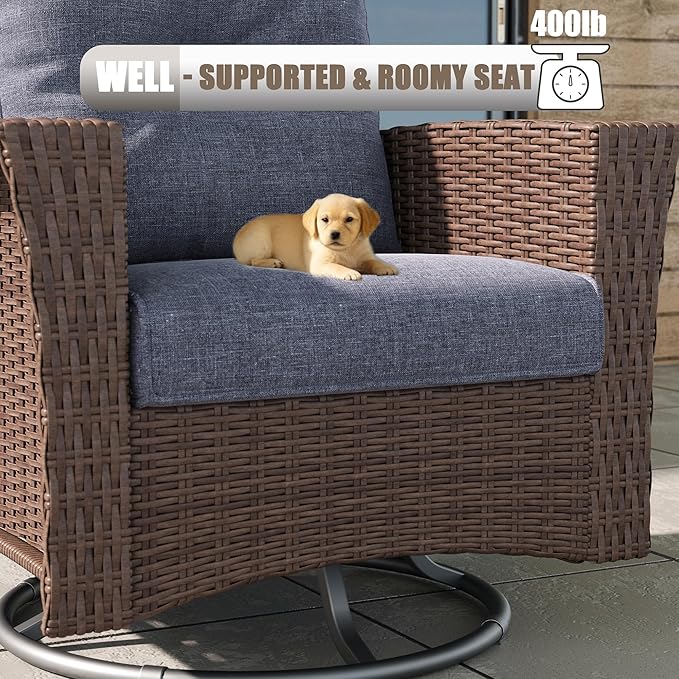 LayinSun 6 Piece Wicker Patio Furniture Set, Classis Outdoor Conversation 360 Degree Swivel Chairs Set with Coffee Table