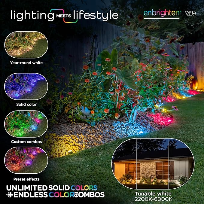 Enbrighten Vibe Eternity Garden Lights, Extension Only, Not for Standalone Use, 16.5ft with 4 RGBWIC LEDs, Waterproof, Landscape Lighting Needed, Extendable up to 150ft, 83794