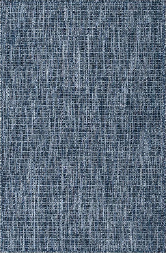 Unique Loom Collection Casual Transitional Solid Heathered Indoor/Outdoor Flatweave Area Rug (3' 3" x 5' 3" Rectangle, Blue/Navy Blue)