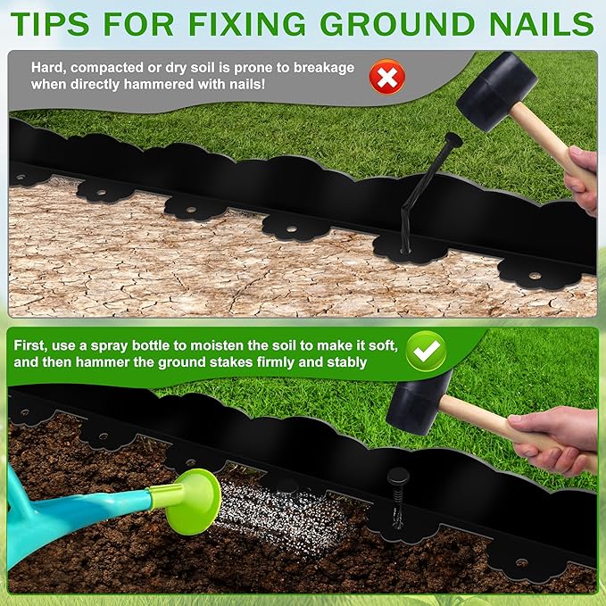 Landscape Edging Border 4 in Tall 49FT No Dig Garden Edging Borders with 75pcs Spikes Plastic Lawn Edging for Yard, Pathway and Flower Beds Fence, Black