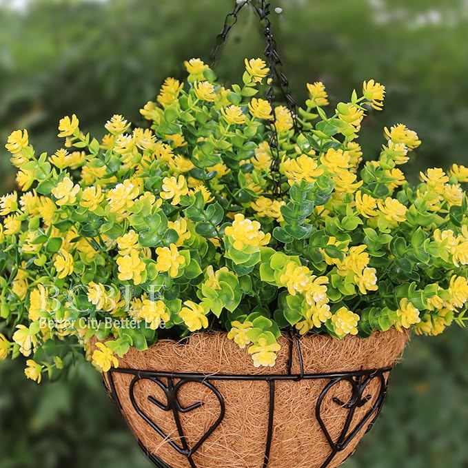Artificial Flowers for Outdoors, 12 Bundles UV Resistant Realistic Faux Plants for Outside Porch Planter, Spring Summer Home Garden Decoration, Yellow