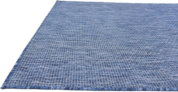 Unique Loom Collection Casual Transitional Solid Heathered Indoor/Outdoor Flatweave Area Rug (5' 3" x 8' Rectangle, Blue/Navy Blue)