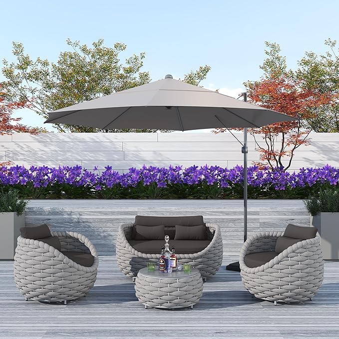 TWT 4 Pieces Aluminum Patio Furniture Set, Modern Outdoor Patio Furniture with Coffee Table, No Assembly Required Outdoor Conversation Set with Dark Grey Cushions for Balcony, Porch, Lawn