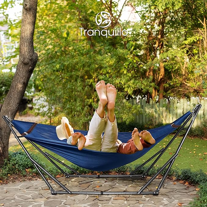 Tranquillo Combo x2 Hammocks with Stand for Outside & Tree Straps, Heavy Duty Hammock with Stand 600lbs for Indoor Outdoor Patio Backyard, x2 Hammocks for 2 Person, Portable Carrying Bags, Aegean