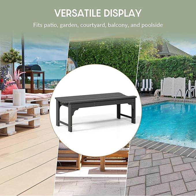 WestinTrends Malibu Outdoor Bench, All Weather Resistant Poly Lumber Backless Patio Garden Bench, Adirondack Curved Bench Seat for Comfort, Gray