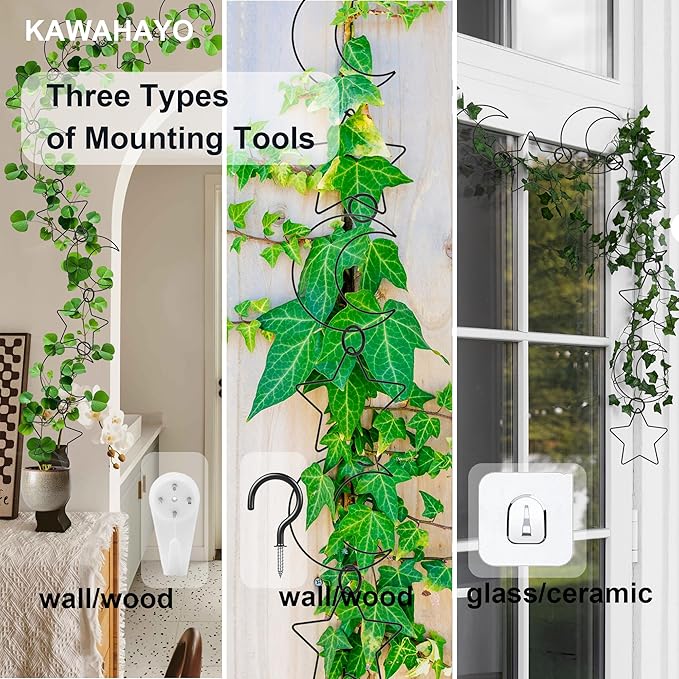 20 Pcs Chain Trellis for Climbing Plants, Plant Trellis Indoor and Outdoor, Garden Wall Trellis, Vine Support Plant Accessories for Monstera, Pothos, Ivy, Climbing Plants (Black Moon and Star)