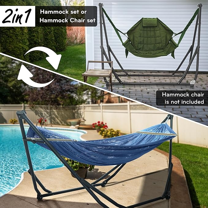 Tranquillo UniGen Hammock, Hammock with Stand Heavy Duty Indoor/Outdoor Hammock with Signature Steel Stand, 600lbs Premium Foldable, Durable 2-Layered Soft Polyester, Aegean