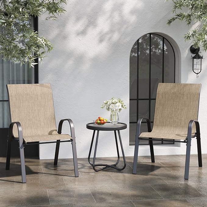 Patio Table and Chairs Set - 3 Piece Outdoor Stackable Dinging Chairs for All Weather,Breathable Garden Furniture for Deck Garden Backyard (Brown)