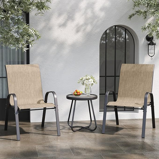 Patio Table and Chairs Set - 3 Piece Outdoor Stackable Dinging Chairs for All Weather,Breathable Garden Furniture for Deck Garden Backyard (Brown)