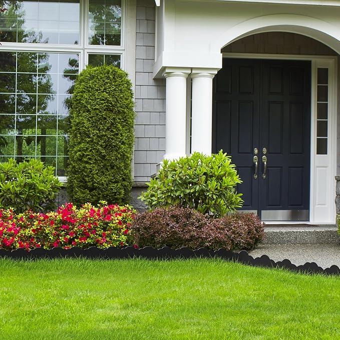 Landscape Edging Border 2.8 in Tall 33FT No Dig Garden Edging Borders with 50pcs Spikes Plastic Lawn Edging for Yard, Pathway and Flower Beds Fence, Black