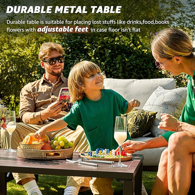 NATURAL EXPRESSIONS 4 Pieces Patio Furniture Sets,Outdoor Sectional Metal Furniture Conversation Set with Loveseat Chair,2 Single Chairs 1 Metal Table,6.5" Beige Cushions for Yard,Garden