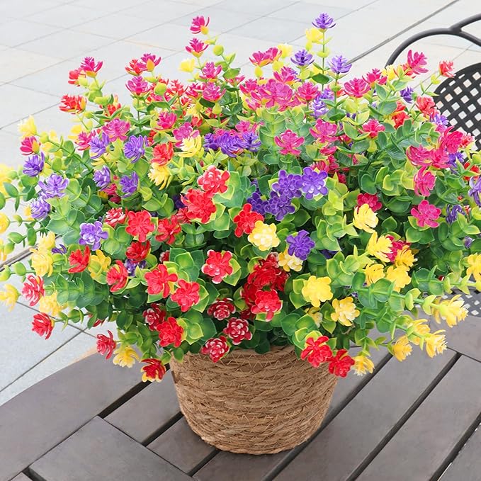 Artificial Flowers for Outdoors, 12 Bundles UV Resistant Realistic Faux Plants for Outside Porch Planter, Spring Summer Home Garden Decoration