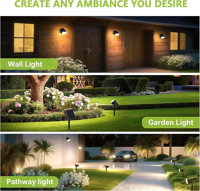 Solar Lights Outdoor Waterproof IP65, Super Bright LED, 3000K 2 Lighting Modes, Solar Powered Yard Garden Solar Spot Lights for Outside Landscape Auto On/Off -6 Pack