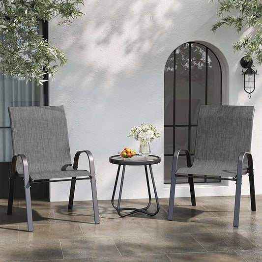 Patio Table and Chairs Set - 3 Piece Outdoor Stackable Dinging Chairs for All Weather,Breathable Garden Furniture for Deck Garden Backyard (Light Grey)