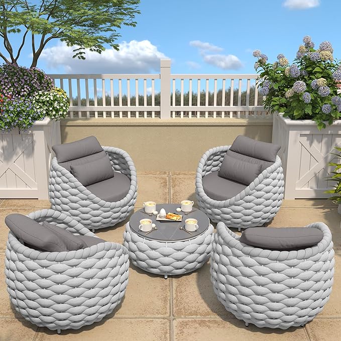 TWT 5-Piece Aluminum Patio Furniture Set, Outdoor Armchairs with Coffee Table, Metal Sofa Set for Deck, Porch, Balcony, Indoor