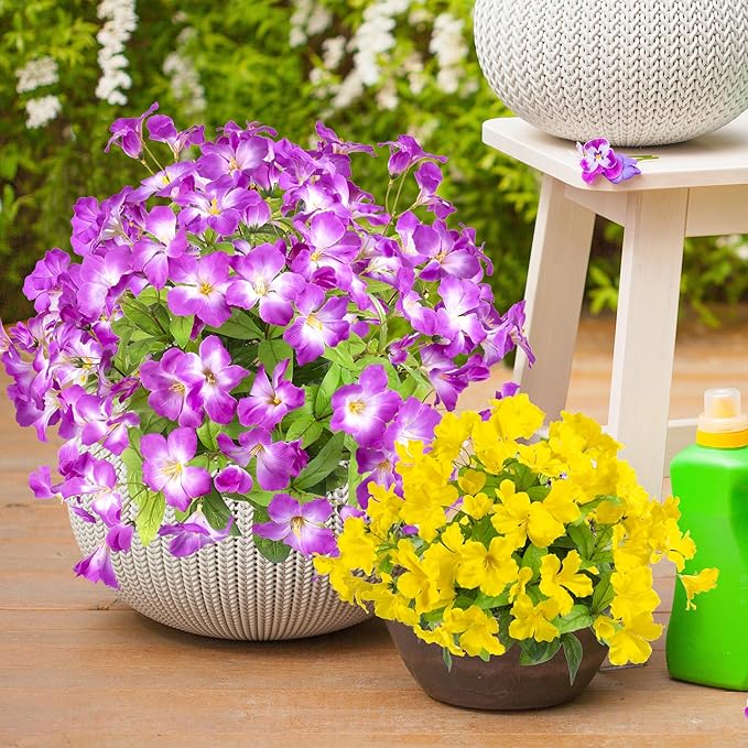 Fake Plants 15.7" Plastic Flowers for Outdoors Artificial Azalea Flowers Fake Flowers Artificial Plants Outdoor Spring Flowers Artificial for Decoration Fake Plants for Outside (Purple 4Pcs