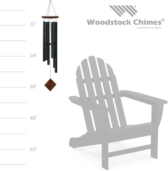 Woodstock Chimes Pluto Wind Chime for Outside 37" Black Teak Medium Tone Sound for Outdoor Garden, Patio, Porch Decor Gifts, Encore Collection, DCKT37