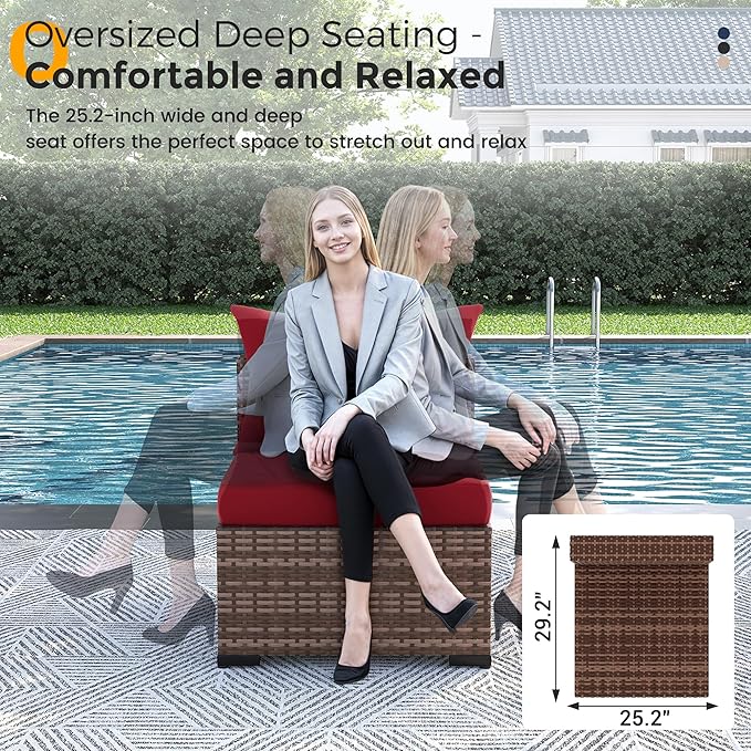 UDPATIO Outdoor Patio Furniture Set with Fire Pit Table, 8 Piece Outdoor Sectional Sofas, All-Weather Wicker Patio Conversation Set for Garden, Backyard Wine